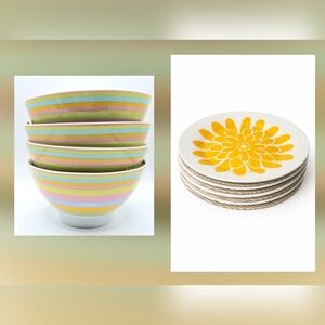 Debbie Travis Porcelain Dessert Dinnerware Set | 4 Plates + 4 Bowls